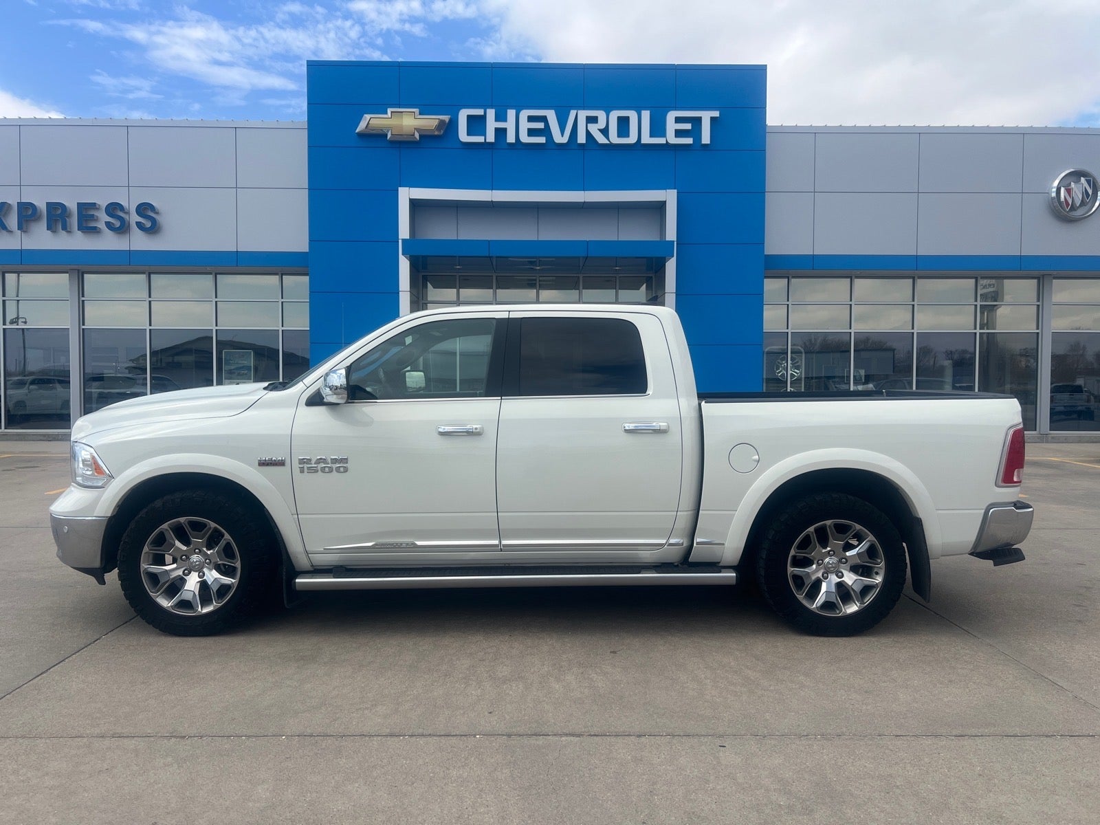 2017 RAM 1500 Limited in White — front three-quarter view
