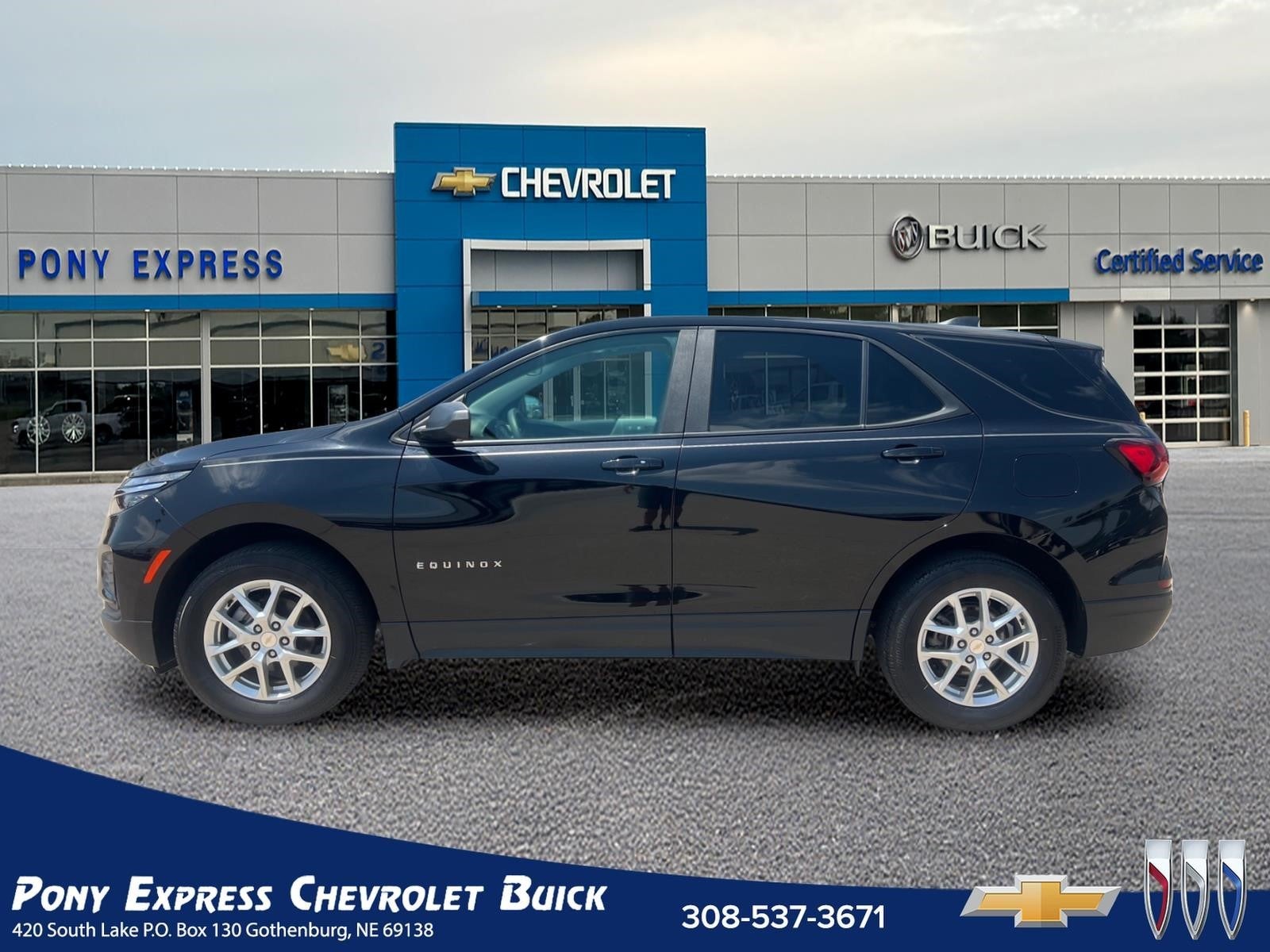 2023 Chevrolet Equinox LS in Mosaic Black Metallic — front three-quarter view
